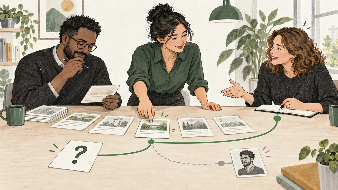 A colleague connects a work question and project records to a small group of people, with one person ready to help.