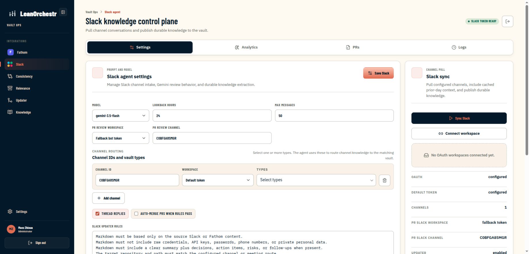 Communication channel integration controls for the Business Brain