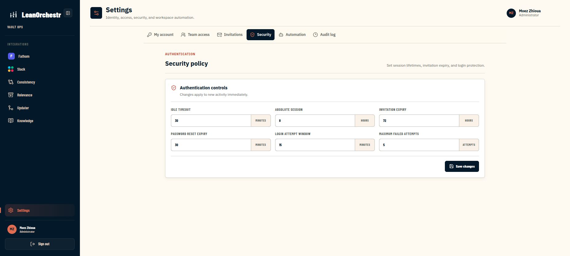 Security and access controls inside the Business Brain