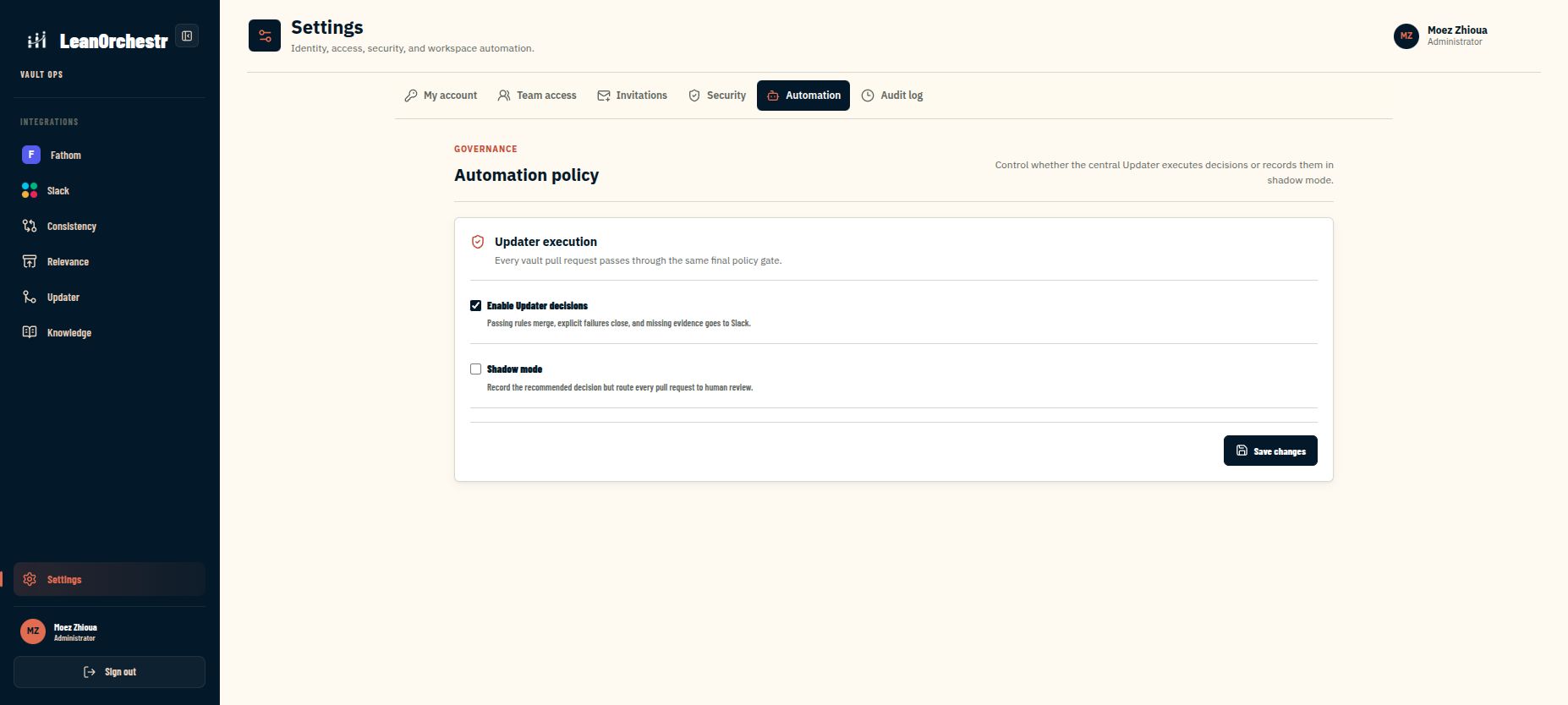 Human review controls for automated knowledge updates