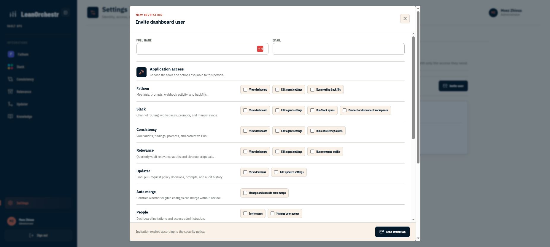 Fine-grained permission options for a Business Brain user
