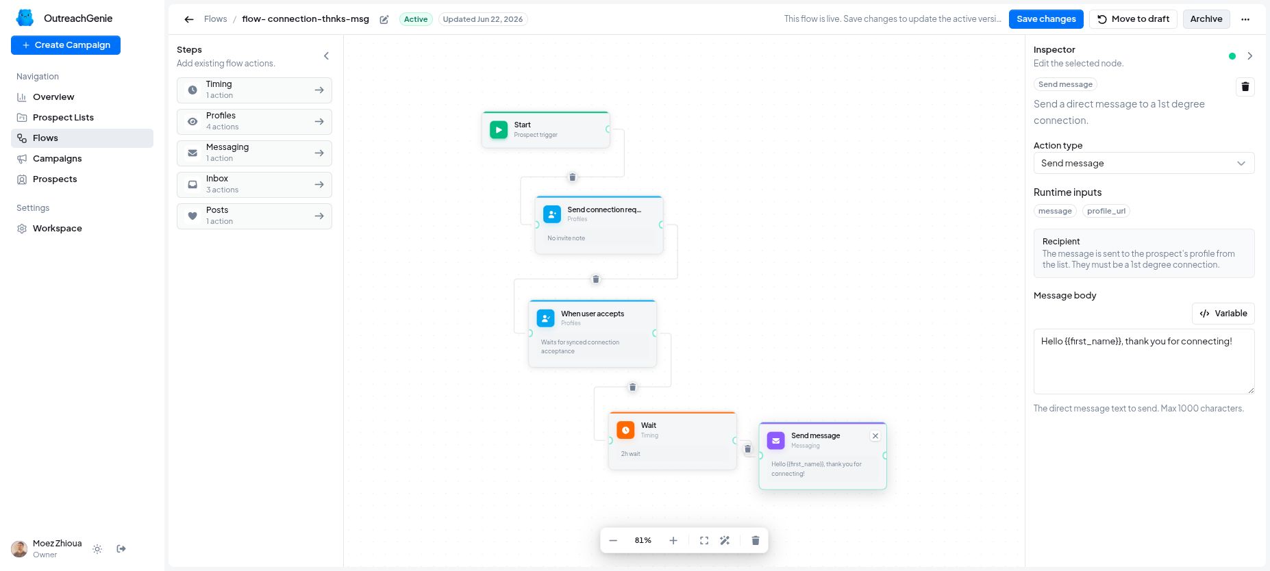 Personalized fields inside an OutreachGenie playbook