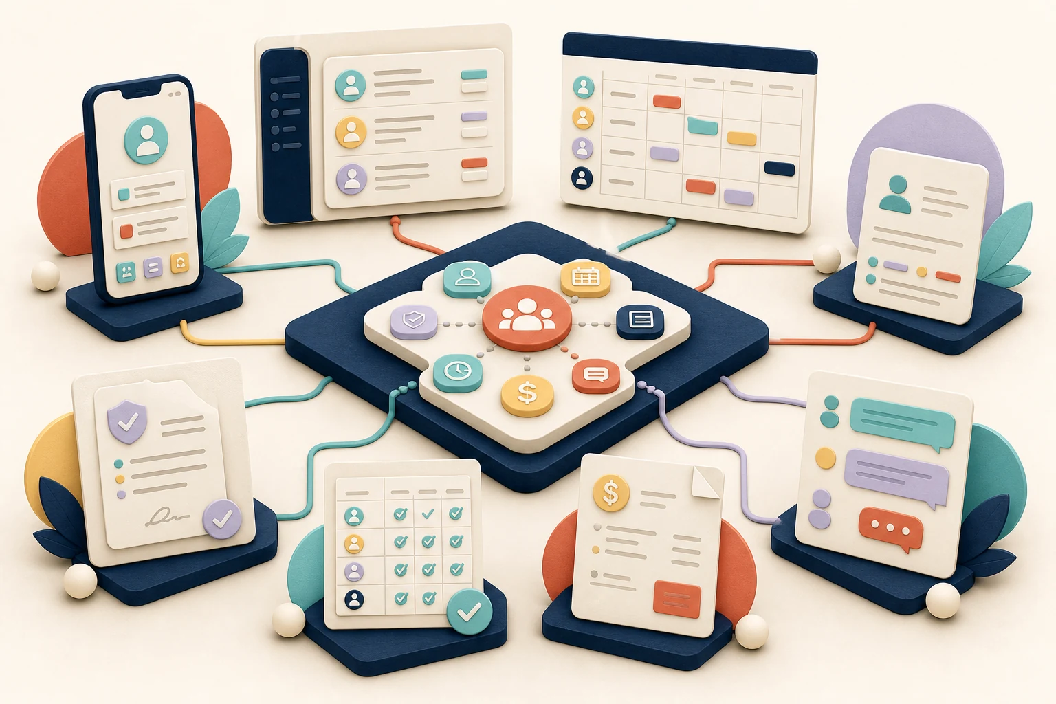 A connected staffing operations platform linking workers, placements, documents, schedules, timesheets, invoicing, and communication